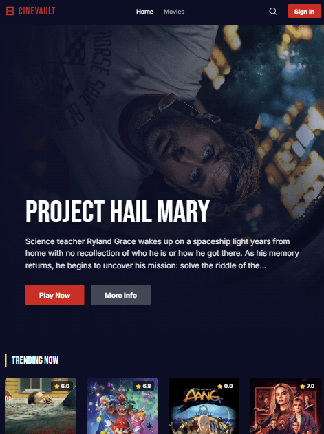 CineVault: Home / before sign-in preview