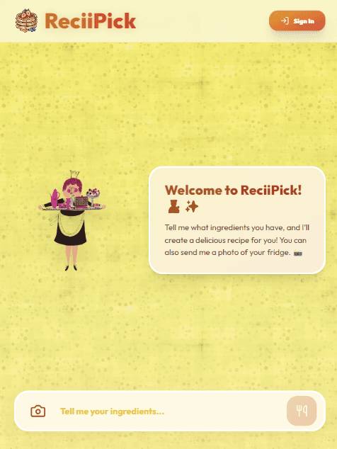 ReciiPick: Landing / main view preview