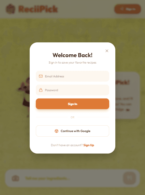 ReciiPick: Sign in preview